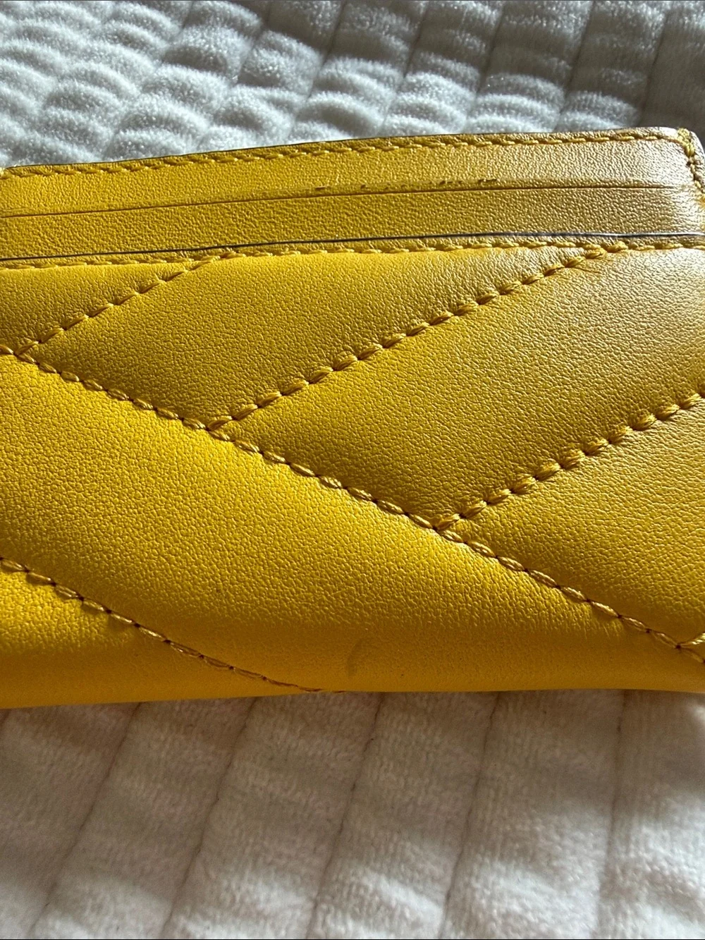 Tory Burch Yellow Quilted Leather Card Holder with Gold Logo